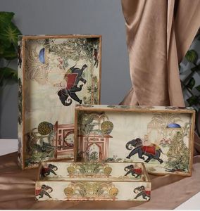 Ensemble de plateaux de rangement en bois faits à la main Design classique à un niveau pour le salon et la cuisine Aliments et boissons - Product Image 1