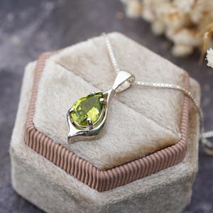 Nuevo collar de clavícula de cristal de peridoto de 2 quilates Natural para mujer, collares de lágrima de peridoto pequeño para ocasiones especiales, joyería - Product Image 3
