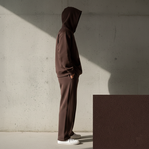 Conjunto Deportivo de Felpa de Algodón Grueso con Lavado Ácido para Hombre, Color Marrón Chocolate Oscuro, Corte Holgado, Sudadera con Capucha y Pantalones de Pierna Recta, Personalizado - Product Image 3