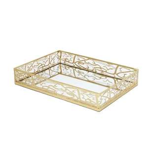 Plateau de service rectangulaire de luxe en marbre avec poignées dorées, couleur personnalisable et design européen léger pour les célébrations de Diwali - Product Image 2