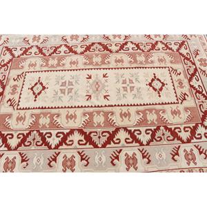 Tapis turc vintage 5x7,7 pieds, tapis en laine rouge et blanc style sud-ouest - Product Image 5