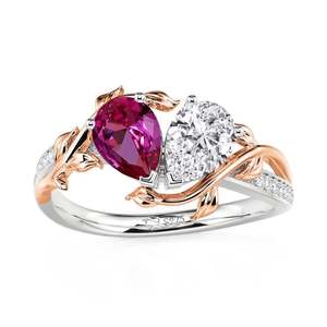 แหวนคู่แต่งงาน Jeulia Custom Two Birthstone Bypass ประดับเพชร สแตนเลสสตีล ดีไซน์ลายดอกไม้เก๋ไก๋ทันสมัย - Product Image 3