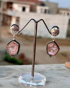 925 Sterling Silver Women's Trendy <b>Earrings</b> <b>Beautifully</b> Designed Pink Tourmaline Crystal Oxidised Perfect Gift for Her - Product Image 5