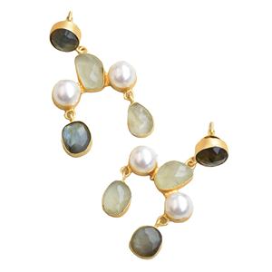 Boucles d'oreilles en laiton de qualité supérieure plaquées or, faites à la main, semi-précieuses, finition plaquée or 18 carats, style avant-gardiste, parfaites - Product Image 5