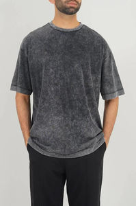 Nueva Camiseta holgada de talla grande con hombros caídos para hombre, camisetas de lavado ácido, camisas transpirables de tela de algodón 100% - Product Image 3