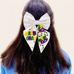 2025 Nueva colección estilo Mardi Gras lazo de cola de cocodrilo hecho a mano aspecto relajante de moda indio hecho a mano con cuentas arco niñas - Product Image 3