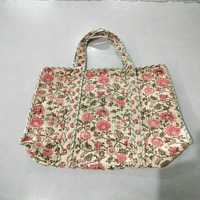 Tas Tote Wanita Musim Panas Buatan Tangan Mewah Motif Cetak Katun Berlapis Resleting Kapasitas Besar Tahan Lama Grosir