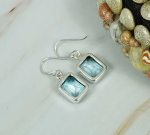 925 Sterling <b>Silver</b> <b>Dangle</b> <b>Earrings</b> Blue Topaz Gemstone Handmade Square Shape November Birthstone Jewelry Christmas Gift - Product Image 4