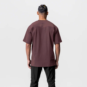 Men Oversized <b>Maroon</b> T-Shirt Loose Fit Short Sleeve Cotton Casual Streetwear Relaxed Fit <b>Top</b> Custom Logo Available - Product Image 2