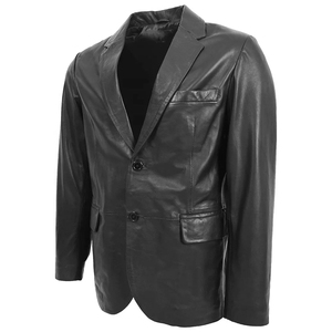 Abrigo Largo de Cuero Genuino para Hombre, Cuello Camisero, Cierre de un Solo Botón, Manga Regular, Grosor Estándar - Product Image 2
