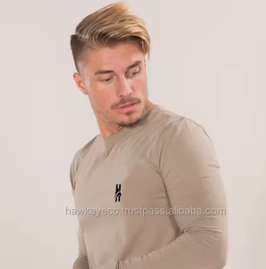 Camiseta de manga larga de verano de Color Beige para hombre 2025, camiseta sólida para hombre - Product Image 3