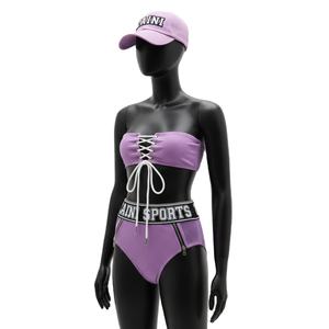 Ensemble de bikini pour femme en nylon et élasthanne côtelé de qualité supérieure, haut lavande avec fermeture éclair, logo personnalisé, maillot de bain pour femme - Product Image 4