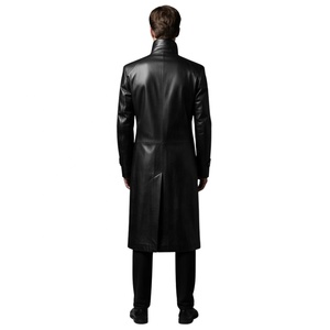 <b>Men</b> <b>Black</b> Leather Long Coat <b>for</b> Winter Season Custom Fit High Quality Cowhide Leather Material Stylish Warm Outerwear Long Coat - Product Image 2