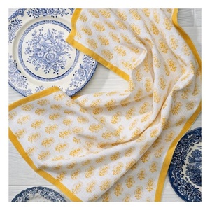 Petit Floral imprimé jaune bordure noël torchon coton thé noël service torchon torchon serviette pour assiette - Product Image 1