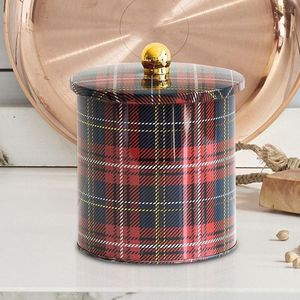 Ekose 2.1L Food <b>Storage</b> & <b>Container</b> 2.1L Metal round Canister with Knob Handle 140x150mm Plaid Design - Product Image 2
