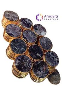 Posavasos de ágata de amatista natural, rebanada de ágata con borde chapado en oro, posavasos grabados, posavasos de ágata hechos a mano naturales, amatista - Product Image 2