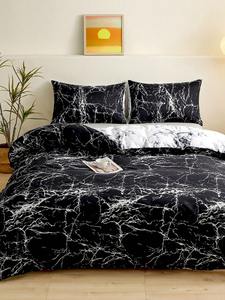 Classic Black and White Marble Patchwork Bedding Stylish Florals <b>Stitching</b> 400TC <b>Set</b> - Product Image 2