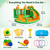 Tobogán Acuático Inflable Doble con Piscina y Área de Brincos, Tela Oxford Reforzada 420D+840D, Capacidad para 180 kg, para 4 Personas Niños