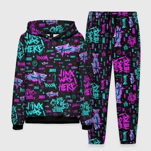 Hot Anime Arcane League Jinx hiver sweats à capuche ensemble impression 3D homme femme survêtement à capuche + pantalon 2 pièces adulte pull 100% coton - Product Image 5