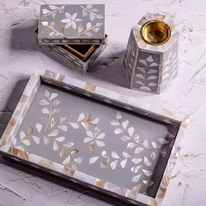 Juego de Bandejas para Quemadores de Incienso Indios Tradicionales de Alta Calidad, Duraderos y Ecológicos con Madreperla y MOP de Decor World Expo - Product Image 1