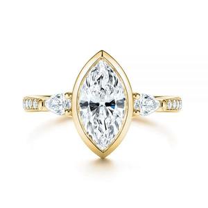 Bague de mariage en or 18k personnalisée, ensemble de lunette à coupe marquise, ensemble de chaînes de mariage, bague en diamant pour femmes - Product Image 1
