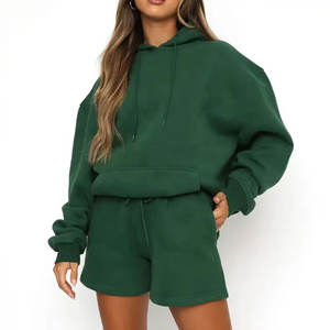 Ensemble sweat-shirt et short pour femme, tenue élégante au quotidien, ensemble sweat-shirt et short deux pièces pour femme, look décontracté d'été - Product Image 1