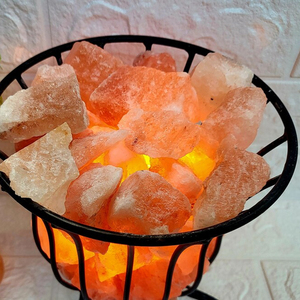 Cesta de hierro tallada artesanal, lámpara de roca decorativa de sal rosa del Himalaya, cuenco de trozo Natural, forma de roca, artesanías naturales - Product Image 5