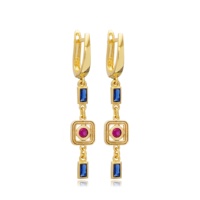 Haute qualité rubis et saphir CZ dos Clip sur boucles d'oreilles pendantes bijoux en argent 925 bijoux en argent Sterling pour les femmes en gros
