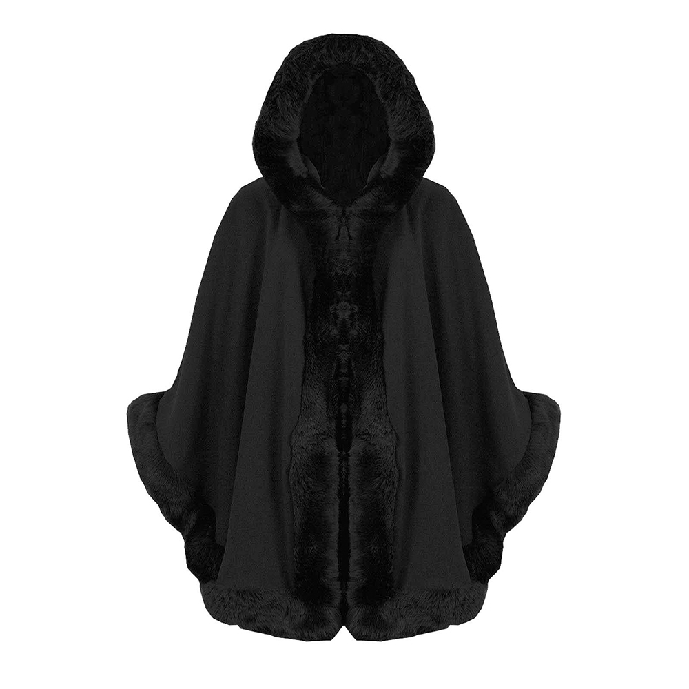 Senhoras Poncho Faux Fur Capuz Capa Xaile Casaco Mulheres Quentes Inverno Xaile Pele Poncho Capa Casaco Quente Casaco Cape Parka Outwear