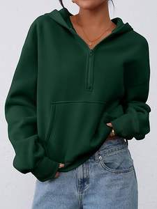 เสื้อสเวตเตอร์โอเวอร์ไซส์แบบสวมศีรษะมีกระเป๋าแฟชั่นอินเทรนด์แบบมีซิปครึ่งตัวเสื้อผ้าฤดูหนาวลำลอง - Product Image 2