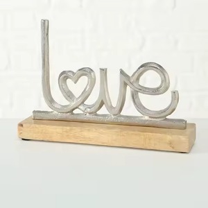 Escultura de Metal Plateado con la Palabra 'Amor' sobre Base de Madera, Elegante Adorno de Mesa para el Hogar, Oficina, Estante, Sala de Estar, Decoración - Product Image 1