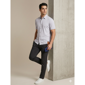 CAMISA BÁSICA DE SEDA DE ALGODÓN DE MANGA CORTA - AZUL MARINO - Product Image 1