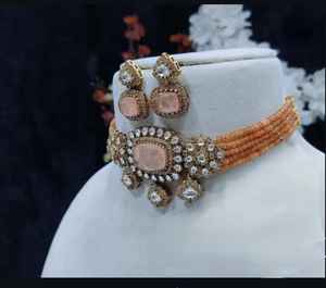 Juego de pendientes de Gargantilla Polki Kundan chapados en oro a la moda con estilo para celebraciones de aniversario de boda - Product Image 2