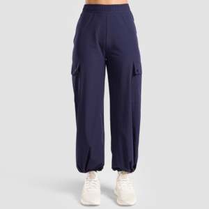 Pantalon cargo taille haute bleu marine Flex Gear, motif imprimé décontracté, collection printemps, taille XL, coton délavé avec logo décoratif - Product Image 1