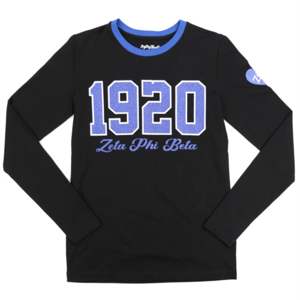 Zpb เสื้อยืดแขนยาวสีดำ & สีฟ้าเสื้อสโมสร100% ผ้าฝ้าย Zeta phi Beta พร้อมตัวอักษรปักเลื่อมแพทช์หัวใจ - Product Image 5