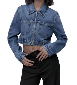 แจ็กเก็ตยีนส์แบบลำลองของผู้หญิงแจ็กเก็ตยีนส์เอวลอยขนาดพลัสไซส์ - Product Image 1