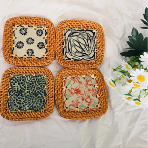 Dessous de verre carrés en rotin artisanal vintage tapis de boisson écologiques résistants à la chaleur pour tasses tasses faites au Vietnam mariage à la maison - Product Image 3