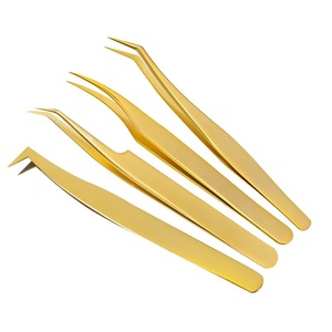Pinzas de pestañas chapadas en oro de precio al por mayor, pinzas de extensión de pestañas personalizadas de acero inoxidable de alta precisión de la mejor calidad - Product Image 1