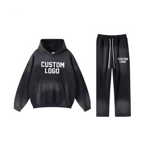 2025 survêtements en coton personnalisés survêtement à capuche patchwork pantalon hommes survêtement pour hommes joggeurs empilés hommes deux pièces ensembles de survêtement - Product Image 3