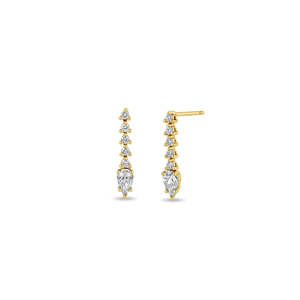 Boucles d'oreilles pendantes courtes en or jaune avec diamants véritables, taille poire 3*5mm (0.51ctw) et taille ronde 1.5mm, cadeau pour elle - Product Image 1