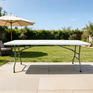 <span class=keywords><strong>Table</strong></span> pliante de salle à manger robuste en aluminium de 6 pieds, moderne, en HDPE, portable, 8 places, pour intérieur et extérieur, design pliable en deux - Product Image 4