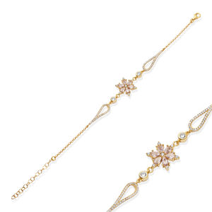 สร้อยข้อมือเงินแท้ 925 ชุบโรเดียม ประดับด้วยพลอย CZ สีชมพู ดีไซน์ดอกบัว THEIA งานแฮนด์เมด เครื่องประดับสำหรับผู้หญิง - Product Image 1