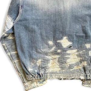 Jeans Jacket for Men Distressed Acid Wash Denim Button Embroidery <b>Fleece</b> Lining Front Logo <b>Winter</b> - Product Image 3