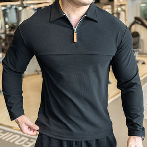 Personnalisé athlétique Fitness Gym sport pull 1/4 fermeture éclair chemise hommes quart fermeture éclair à manches longues décontracté toile uni teint blanc - Product Image 5