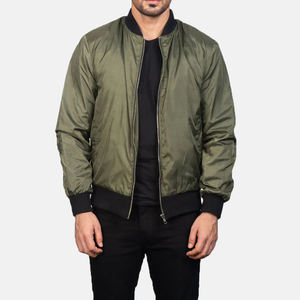 Chaqueta de nylon para hombre de moda con bombardero con soporte de cuello universitario en verde para ropa informal y urbana - Product Image 1