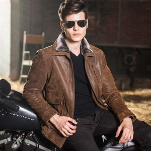 2025 Top Selling Men's <b>Genuine</b> Cowhide <b>Leather</b> Stand Collar Casual <b>Jacket</b> Plain Dyed XS for Winter OEM Manufacturer Pakistan - Product Image 3