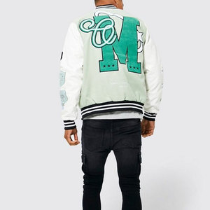 Chaqueta universitaria para hombre, Mangas de cuero de lana con parches de chenilla bordados, chaqueta de béisbol con letras de lona - Product Image 2