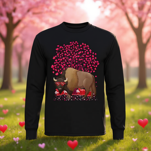 Camiseta de Manga Larga con Diseño de Árbol y Corazón para Amantes de los Bisones, para el Día de San Valentín, Camiseta Promocional Premium - Product Image 3