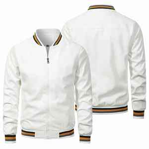Lo último en chaquetas universitarias de satén en blanco personalizadas al por mayor, chaqueta de bombardero de manga larga para hombre, chaqueta informal transpirable de lona con soporte de secado rápido - Product Image 3
