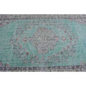 Tapis turc vintage 5.1x9,4 pieds vert beige en laine tissée plate avec motif patchwork pour les décorations de salon ou le couloir - Product Image 5